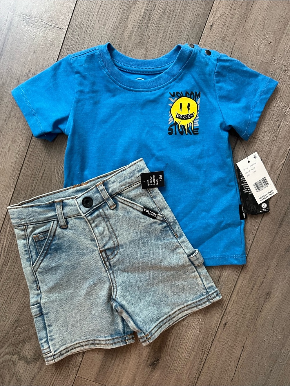 Volcom Bright Blue Tee with Yellow Smiley Logo - Kids
